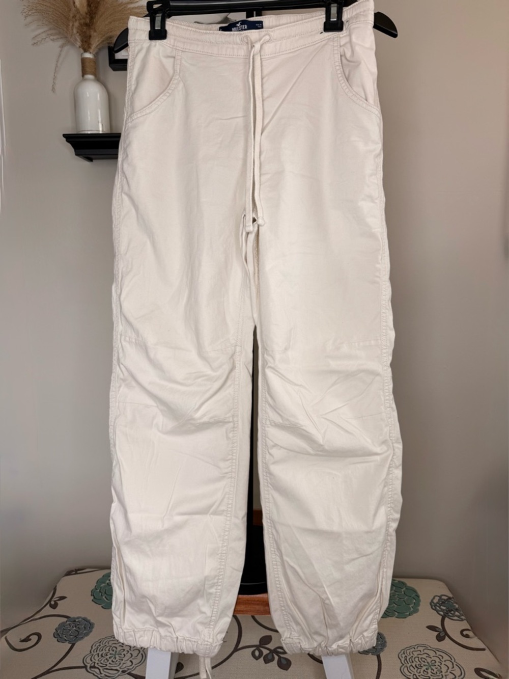 Hollister Cream Drawstring Parachute Joggers
